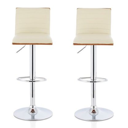 An Image of Morsun Bar Stools In Walnut And Cream PU In A Pair