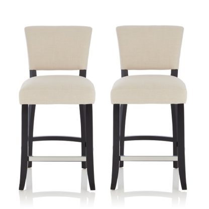 An Image of Stacia Bar Stools In Linen Fabric And Black Legs In A Pair