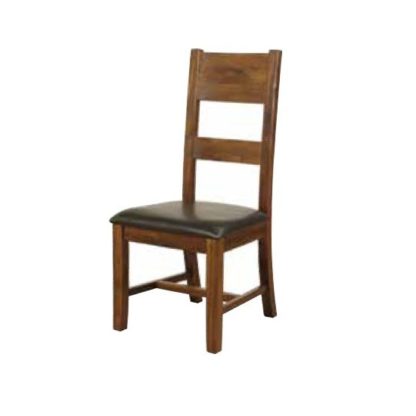 An Image of Ross Ladderback Faux Leather Dining Chair In Acacia Finish