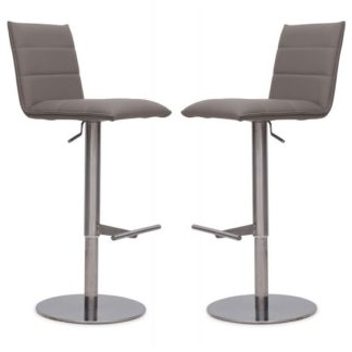 An Image of Verlo Bar Stools In Taupe Faux Leather In A Pair