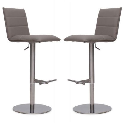 bed7b6891e0a063db70c4167a4fac5b608149f35b762f02c2285c08e985fdd77.jpg An Image of Verlo Bar Stools In Taupe Faux Leather In A Pair