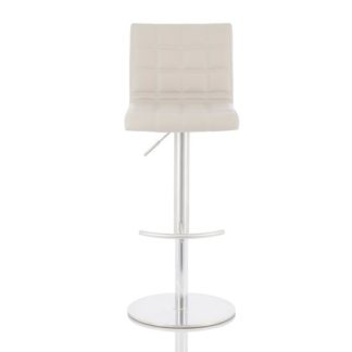 An Image of Jorden Bar Stool In Taupe Faux Leather And Stainless Steel Base