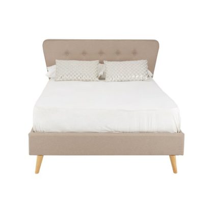 An Image of Parumleo Wooden Double Bed In Beige