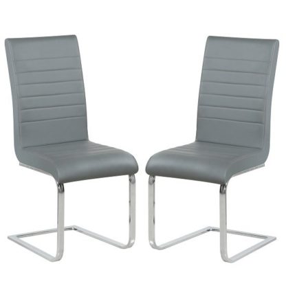 An Image of Symphony Dining Chair In Grey Faux Leather In A Pair
