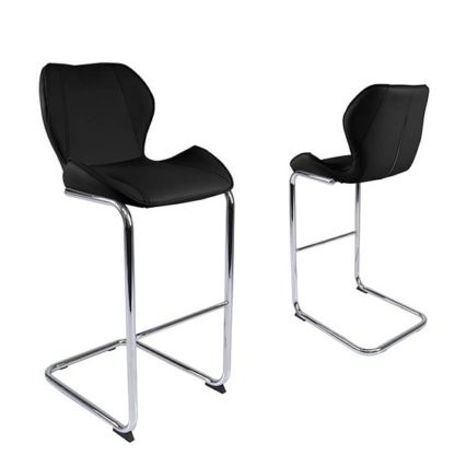An Image of Kimberly Bar Stools In Black Faux Leather In A Pair