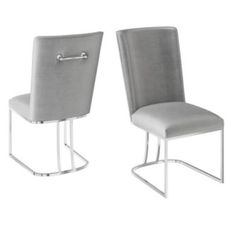 An Image of Ivana Silver Grey Velvet Fabric Dining Chairs In Pair