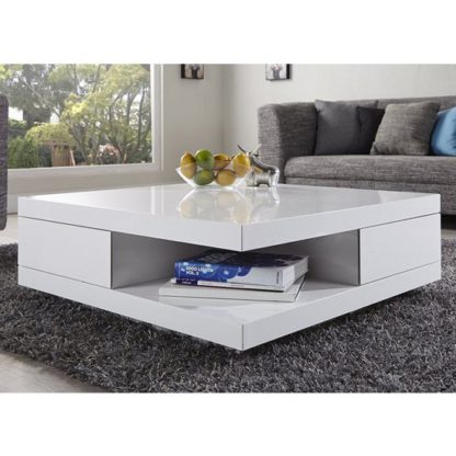 bfff9148ee0619d5e3f1b533bc1fd2da6133c70d305cae84ff7d4cd68c34382b.jpg An Image of Abbey Coffee Table High Gloss White With 2 Pull Out Drawers