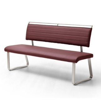 An Image of Scala Dining Bench In Bordeaux PU And Brushed Stainless Steel