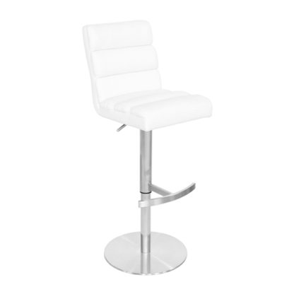 An Image of Bianca White Leather Bar Stool With Stainless Steel Base