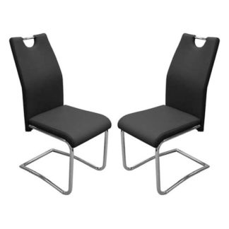 An Image of Capella Black Faux Leather Dining Chair In Pair