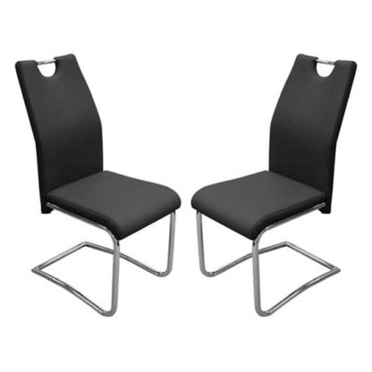 An Image of Capella Black Faux Leather Dining Chair In Pair