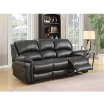 c07307f5c84fc6ab24c045cb5fdd467e6900bd825d31ceebd54301bc83064424.jpg An Image of Claton Recliner 3 Seater Sofa In Black Faux Leather
