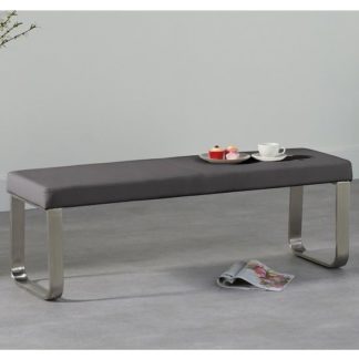 An Image of Washington Medium Dining Bench In Grey Faux Leather