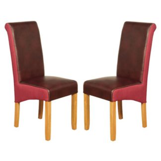 An Image of Charlene Burgundy And Plum Leather Dining Chair In Pair