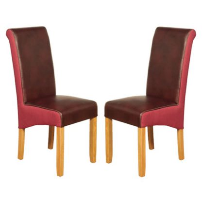 An Image of Charlene Burgundy And Plum Leather Dining Chair In Pair