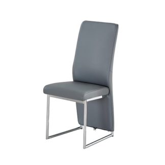 An Image of Ebony Dining Chair In Grey Faux Leather With Chrome Base