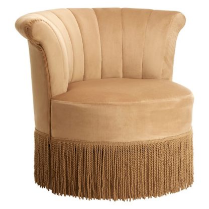 An Image of Nyamien Polyester Velvet Swivel Bedroom Chair In Cream