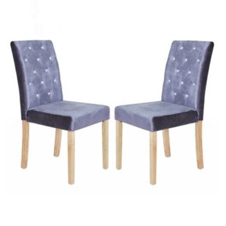 An Image of Kilcon Dining Chair In Silver Velvet And Diamante in A Pair