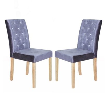 c183214ab4f00ecf907f52867b215708d65387fe67330c5729f078026032f6f8.jpg An Image of Kilcon Dining Chair In Silver Velvet And Diamante in A Pair
