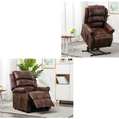 An Image of Curtis Rise And Recliner Sofa Chair In Tan Faux Leather