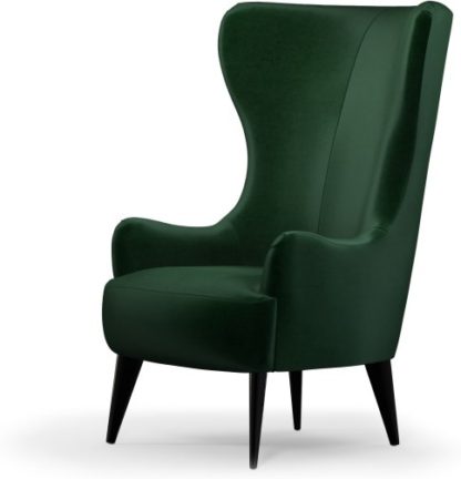 An Image of Custom MADE Bodil Accent Armchair, Bottle Green Velvet with Black Wood Leg