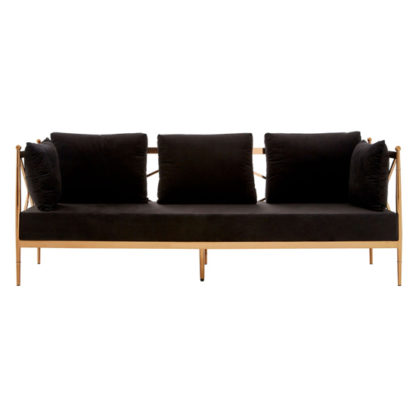 An Image of Kurhah 3 Seater Sofa In Black With Rose Gold Lattice Arms