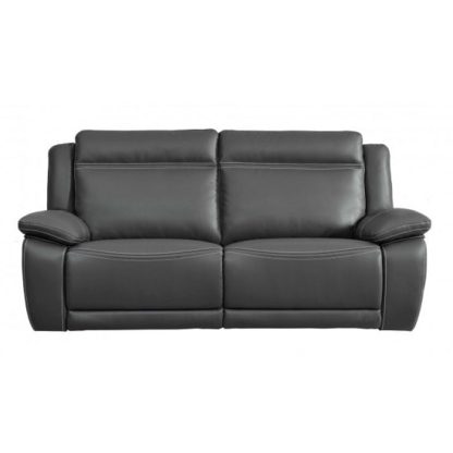 An Image of Baxter Recliner 3 Seater Sofa In Dark Grey Leather Air Fabric