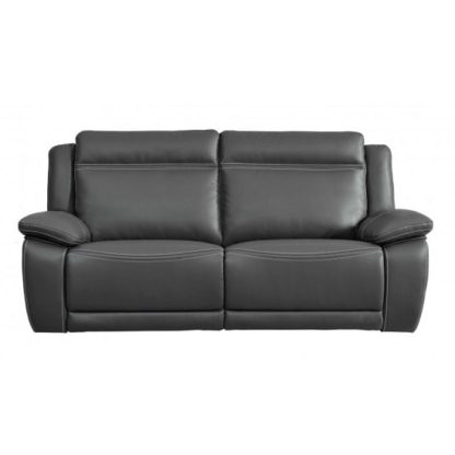 c1a8d81b8209af213ba69a202f844f6a2ee068fb9126be03ed605dcef03f9659.jpg An Image of Baxter Recliner 3 Seater Sofa In Dark Grey Leather Air Fabric