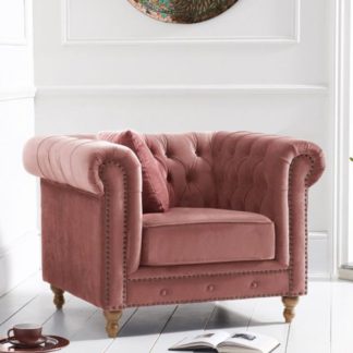 An Image of Propus Plush Fabric Lounge Chaise Armchair In Blush