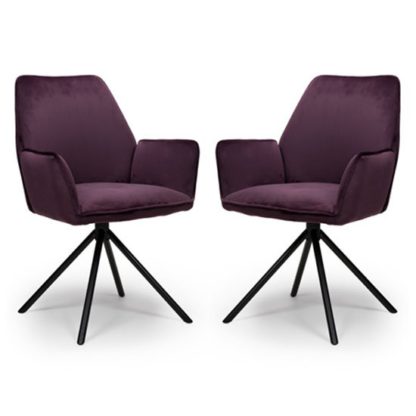 An Image of Uno Mulberry Velvet Fabric Dining Chairs In A Pair