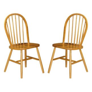 An Image of Windsor Honey Lacquered Wooden Dining Chairs In Pair