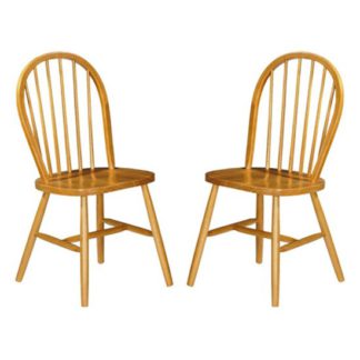 An Image of Windsor Honey Lacquered Wooden Dining Chairs In Pair
