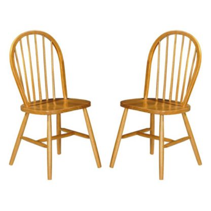 An Image of Windsor Honey Lacquered Wooden Dining Chairs In Pair