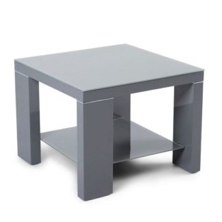 An Image of Alford Glass Side Table Square With Dark Grey High Gloss
