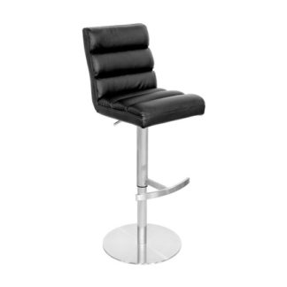 An Image of Bianca Black Leather Bar Stool With Stainless Steel Base