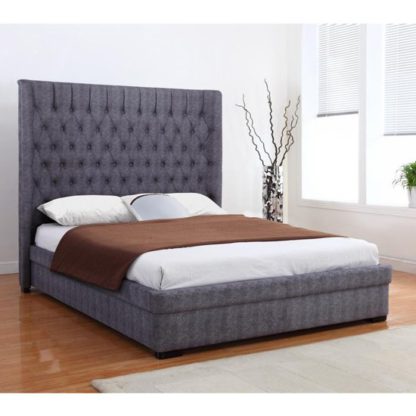 An Image of Genesis Linen Fabric King Size Bed In Dark Grey