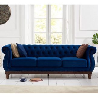 An Image of Ruskin 3 Seater Sofa In Blue Plush With Dark Ash Legs