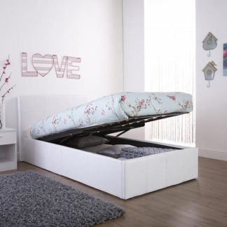 An Image of End Lift Ottoman Faux Leather Small Double Bed In White