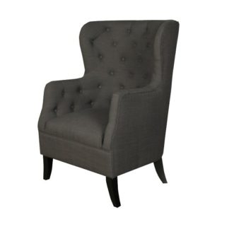 An Image of Oxford Sofa Chair In Charcoal Fabric With Dark Wooden Feet