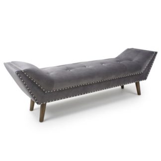 An Image of Montrose Large Brushed Velvet Chaise In Grey With Wooden Feet