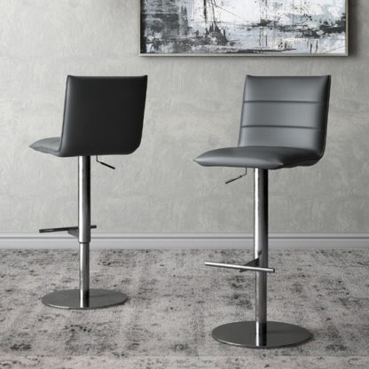 An Image of Riva Grey Faux Leather Bar Stools In Pair