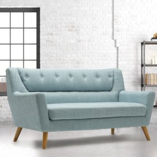 An Image of Stanwell 3 Seater Sofa In Duck Egg Blue Fabric With Wooden Legs