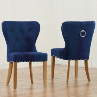 An Image of Chason Blue Plush Studded Dining Chair In Pair