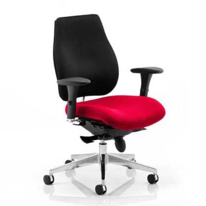 c35eabddd10241222b6dbba8ba49233ba5e1dd56ae4df1872c379b19d8aba0f9.jpg An Image of Chiro Plus Black Back Office Chair With Bergamot Cherry Seat