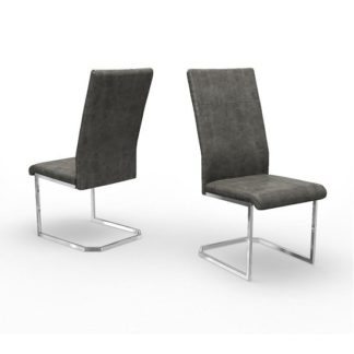 An Image of Nati Faux Leather Dining Chair In Antique Grey In A Pair