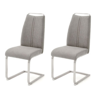An Image of Giulia Ice Grey Fabric Cantilever Dining Chair In A Pair