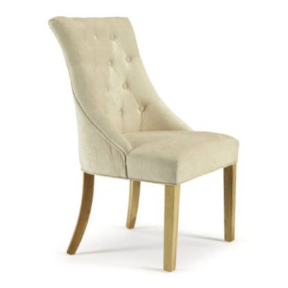 An Image of Milena Dining Chair In Pearl Fabric With Oak Legs in A Pair