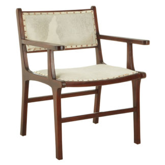 An Image of Formosa Leather Teak Wood Dining Chair In Brown