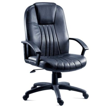 c41d0e3439efb13997516794d9a70b4abfbea5172435ea01a67f4a88f3bbee75.jpg An Image of Cromer Home Office Chair In Black Faux Leather With Castors