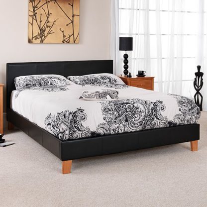 c4599bf8aa586bd142aafbb41a7540841659f5ec25ecb50f6dbc0a2a2cf6a976.jpg An Image of Tivoli Black Faux Leather Super King Size Bed